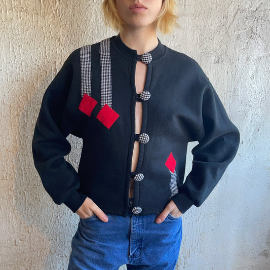 VTG Black Houndstooth Button Cardigan S