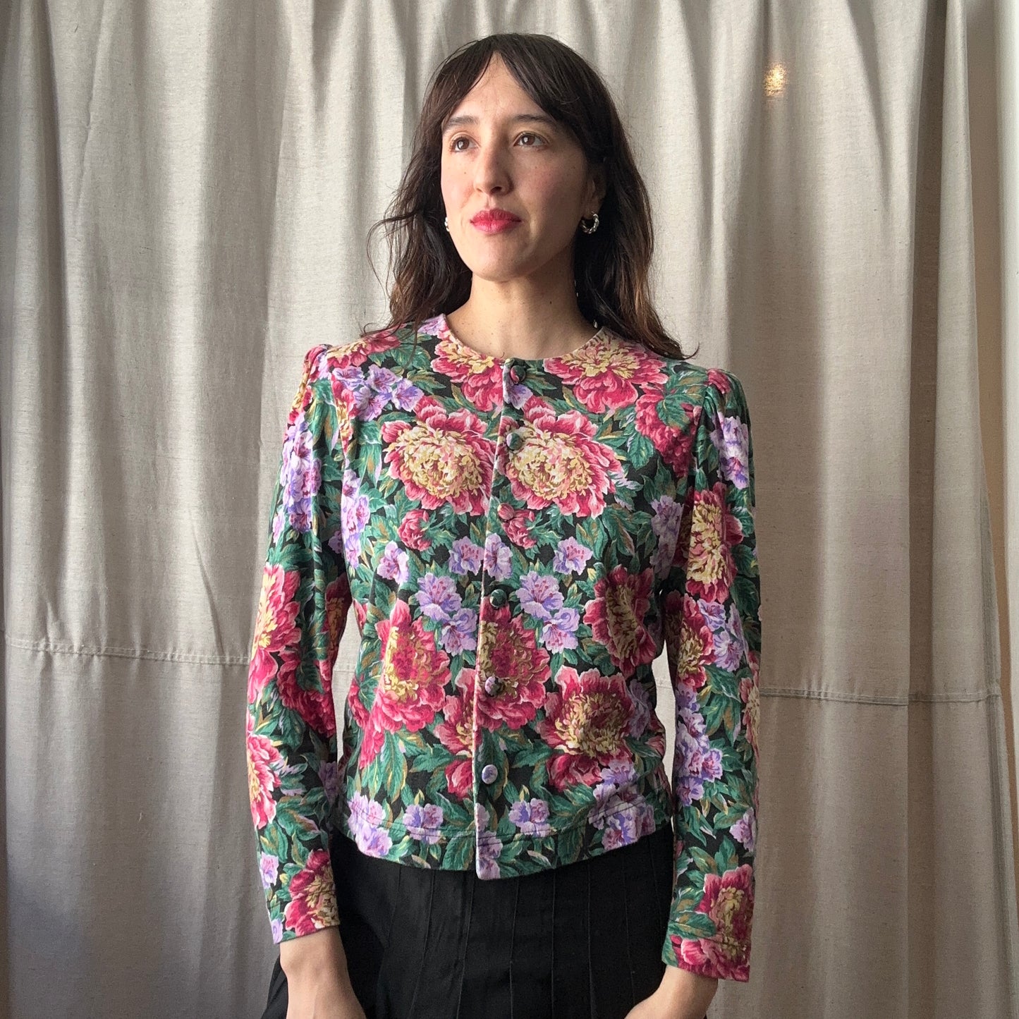80’s Peony Dennis Goldsmith Blouse S