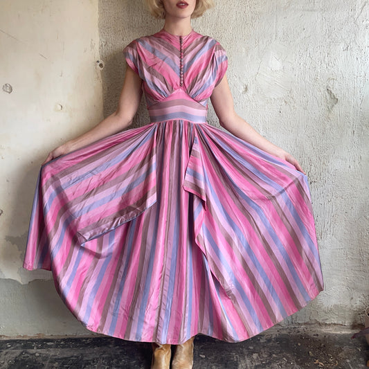 VTG Pinstriped Dress w/ High Buttons  XXS/XS