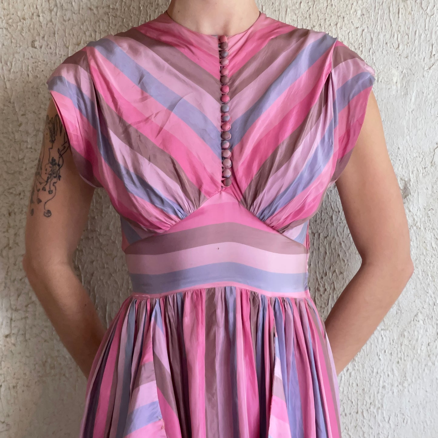 VTG Pinstriped Dress w/ High Buttons  XXS/XS