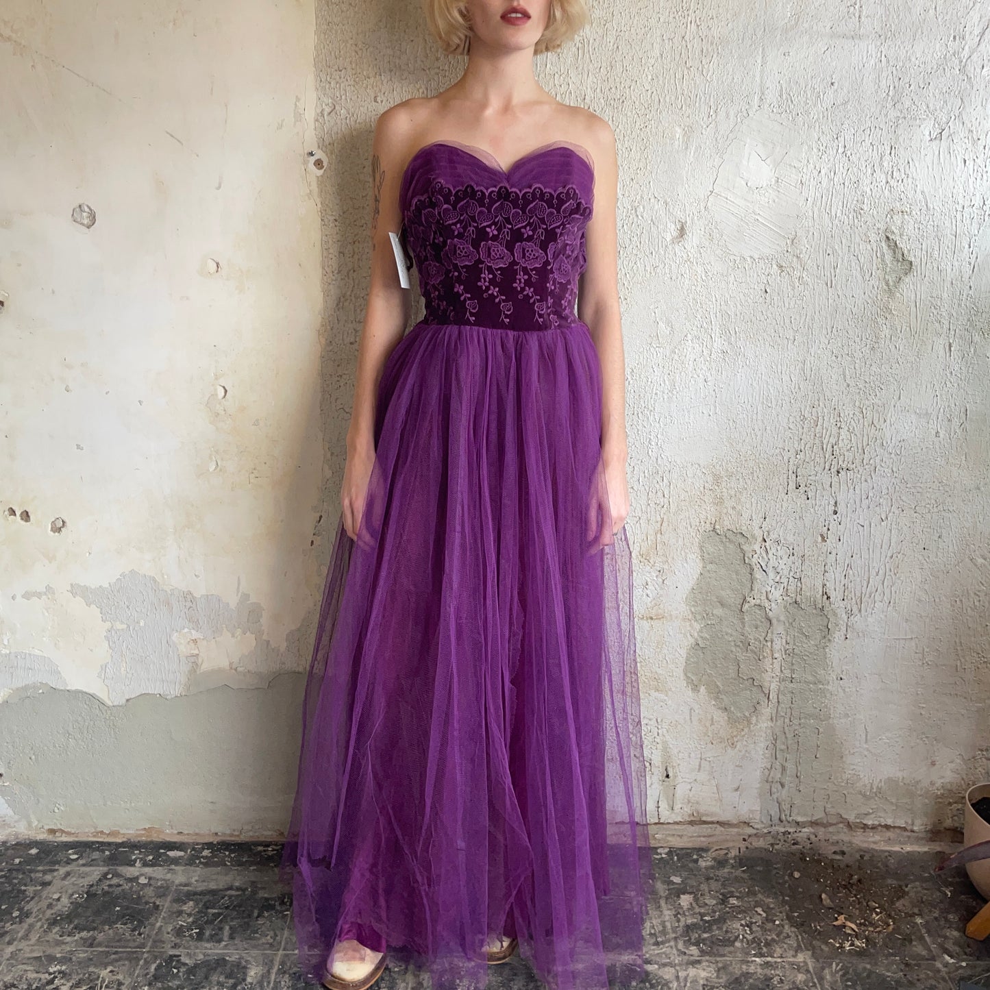 VTG Purple Layered Sleeveless Maxi Dress S