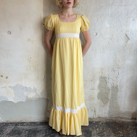 70’s Yellow Small Plaid Maxi Dress XXS