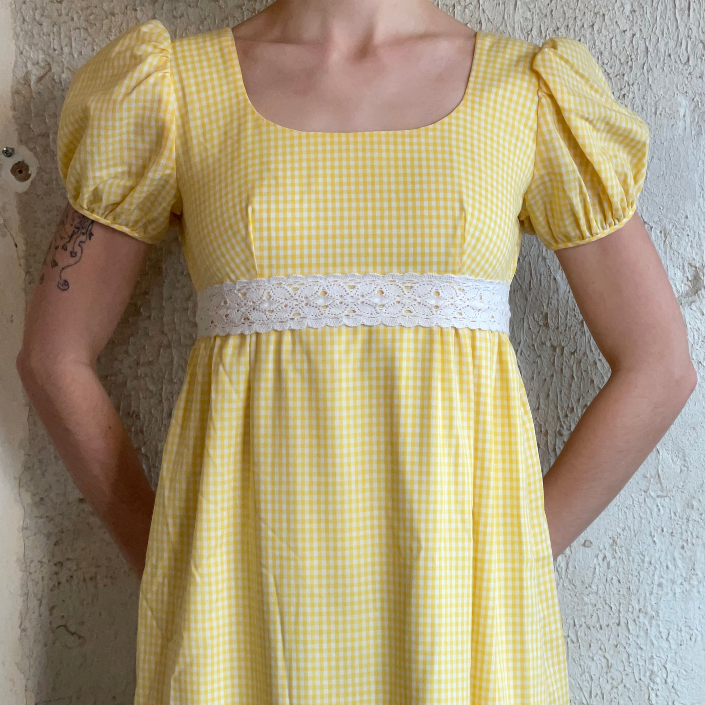 70’s Yellow Small Plaid Maxi Dress XXS